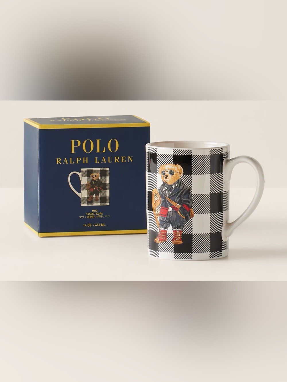 NEW Polo Ralph Lauren 14oz HOLIDAY SNOWSHOE BEAR Porcelain Coffee Tea Mug
